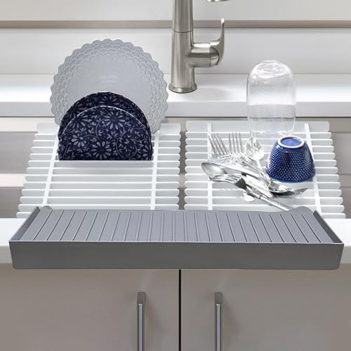 Sink Splash Guard Silicone Sink Edge Protector Splash Guard, 5-Degree Tilt Angle Sink Protector Mat for Kitchen Sink Stainless Steel, Granite, Ceramic, Fits 3.75-4 Counter Protector with Suction Cups
