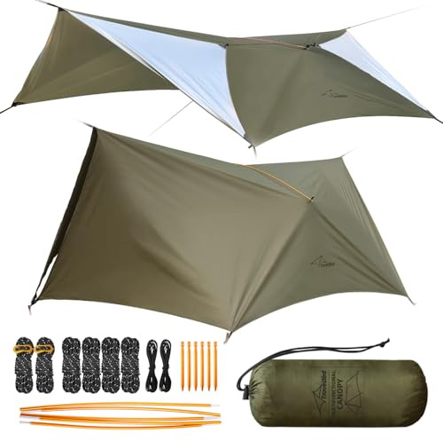 Travel Bird 14ft Camping Tent Tarp Hammock Rain Fly Shelter Lightweight Waterproof Tarp with Doors, Multifunctional Tarpaulin for Backpacking, Camping, Bushcraft, Hiking, Picnic