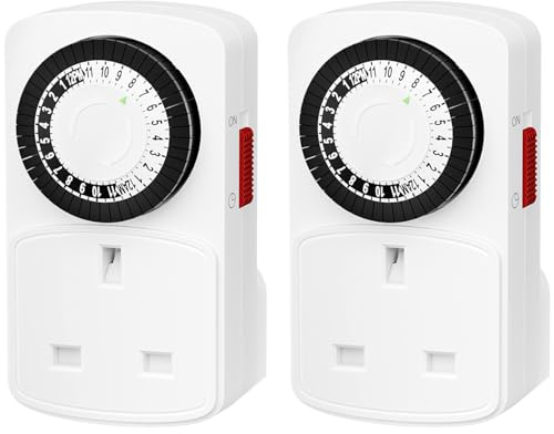 HBN 24 Hour Programmable Plug Timer Socket UK,Plug-in Segment Plugs Timers Switch,Energy Saving Light Switchs for Lamps,Home Security,Indoor Lights and Christmas (30min,2Pack)