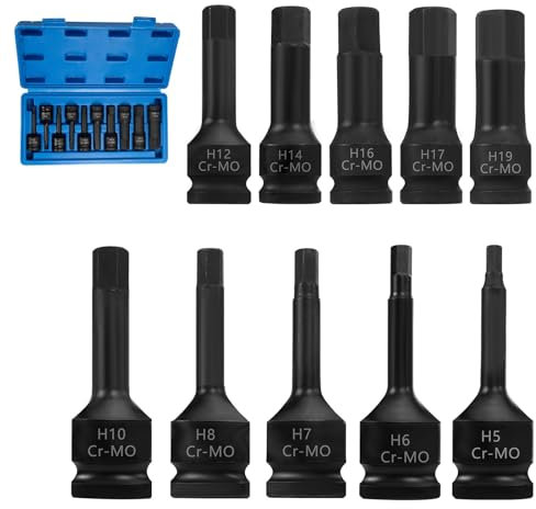 Zllzpzd 10 Piezas Llaves de Vaso 1/2 Juego de Llaves de Vaso,H5, H6, H7, H8, H10,H12, H14, H16,H17, H19,Vasos de Impacto Hex con Caja, Hex Socket Set CR-MO
