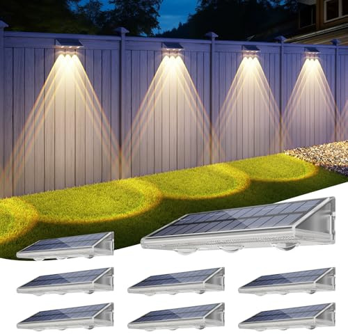 YiLaie Solar Fence Lights Outdoor-IP67 Waterproof 3000K/4500K/6500K,High Brightness LED Fence Lights Solar Powered,Solar Wall Light for Outside Backyard/Railing/Step/Patio/Stair Railings/Pool （8 Pack）