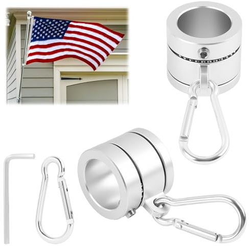 2 Pièces Anneaux en Aluminium pour Mât de Drapeau avec Carabine – 360° Rotation Anti-enchevêtrement, Anneaux Drapeau, Réglable de Ø1,8 à 2,5 cm, Résistant à la Rouille,Pour Drapeaux Extérieurs