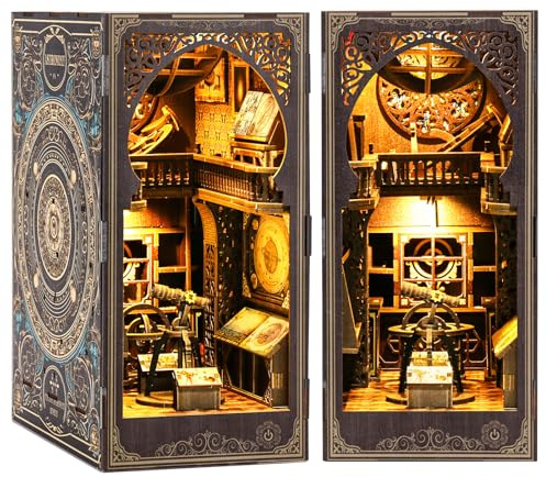 Book Nook Kit, Diealles Shine Puzzle 3D Book Nook Musée d'astronomie, DIY Miniature House Maison de Poupée et Lumière LED, Maquette Serre Livre pour Noël Anniversaire Cadeaux