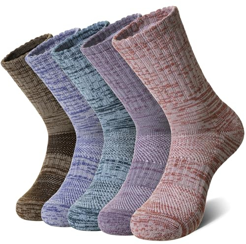 DoSmart Merino Wool Hiking Socks for Women Thermal Winter Warm Moisture Wicking Boot Work Cushion Gift Socks 5 Pairs(Pink/Purple,Large)