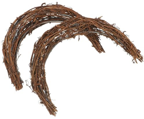 Artibetter Rattan Kranzrahmen aus Robustem Eisen und Natürlichem Rattan 2 Stück Selbstgemacht in Mondform zum Basteln für Rustikale Wohn und Außendekorationen