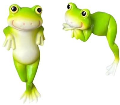 Zhoushen 2 perchas de ranas juguetonas, resistentes a la intemperie, esculturas de resina, adornos para macetas, balcón, jardín, decoración de ranas decorativas para balcón