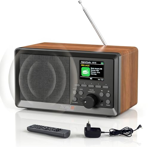 Technaxx Radio Retrò DAB+ con Bluetooth & FM – Radio digitale con altoparlante da 5W e display TFT a colori da 2,4”, ingressi USB e AUX, con sveglia, telecomando e design elegante in legno – TX-364