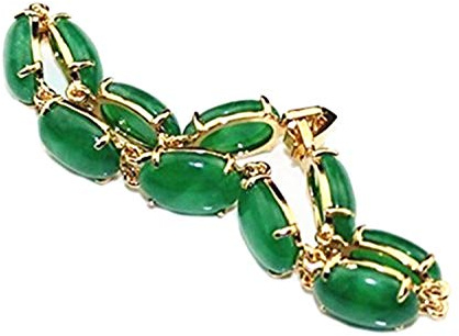 yigedan Braccialetto a forma di uovo in giada verde e ambra, placcato oro 18 kgp, 17,8 – 20,3 cm, fatto a mano