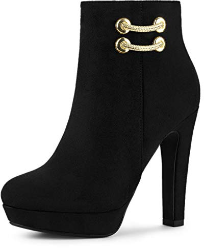 Allegra K Botines Con Plataforma Tacón Grueso Alto Punta Redondeada Para Mujer Negro 40