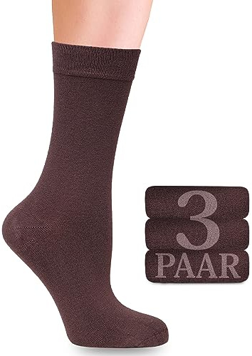 Calzini in bambù con Lycra da donna: Comfort e nessuna cucitura alla base delle unghie dei piedi; per affari e tempo libero; 3 paia (39-42, Marrone)