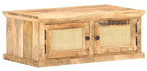 vidaXL Mangoholz Massiv Couchtisch mit 2 Fächern Beistelltisch Wohnzimmertisch Holztisch Kaffeetisch Sofatisch 90x50x35cm Naturgeflecht