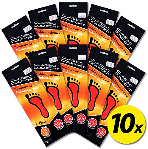 Bock op Kölle Fußwärmer Wärmesohlen Sohlen-Wärmer für Schuhe Pads für warme Füße im Winter, 1/5/10 Paar beheizbare Einlegesohlen bis zu 10 Stunden 50°C, Einheitsgröße (10 Paar)