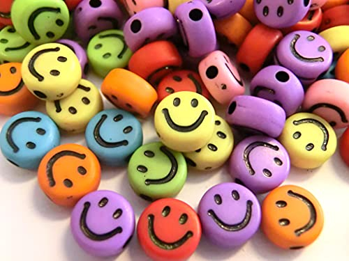 Smiley Perlen Happy lachendes Gesicht Mix 7mm Perlenset zum auffädeln (200 Happy Perlen bunt schwarz #17)