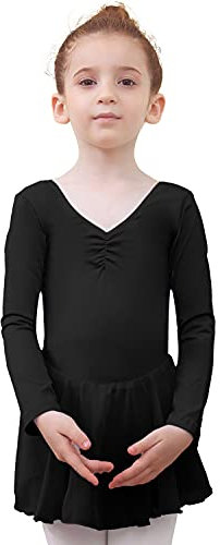 Tancefair Kinder Ballettkleidung Mädchen Ballettkleid Kurzarm Langarm Balletttrikot Baumwolle Ballettanzug Tanzkleid Tanzbody mit Chiffon Rock Tütü
