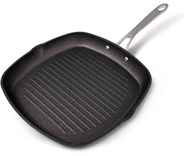 TVS ISPIRATA Bistecchiera Antiaderente in Alluminio Resistente ai Graffi 28x28 cm, Made in Italy, Doghe rialzate, adatta all’Induzione