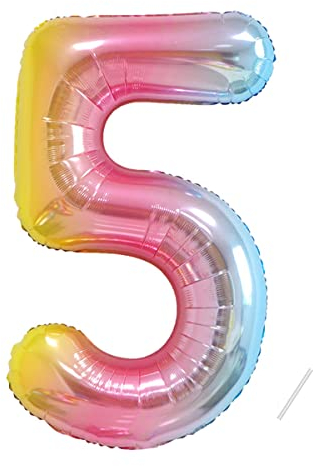 Palloncino Compleanno Numero 5 Arcobaleno, 101 CM Palloncino Numero 5 Foil Gigante,Decorazioni Feste di Compleanno Palloncino,Vola con l'Elio