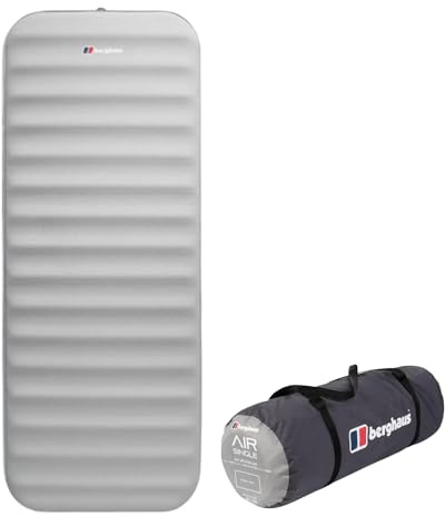 Berghaus Air 10 Single Self Inflating Camping Mat with Carry Bag and Repair Kit, Air Bed for 1 Person, Compact Air Mattress, Camping Equipment (Grey)