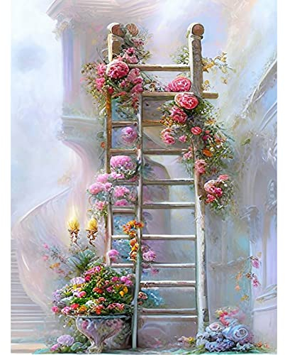 Stalente Diamond Painting Erwachsene Set Blume, 5D Diamond painting Blumentreppe, Rund Full Drill Diamond Painting for Home Wall Decoration Gift 30x40cm/12x16in