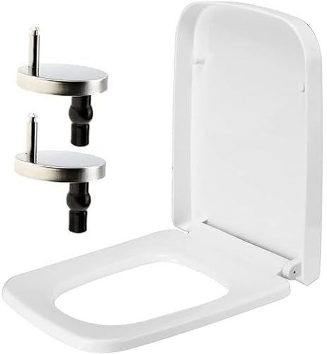 Rectangular Square Soft Close Toilet Seat Quick Release Loo Seat Easy Cleaning, Easy Installation with Adjustable Hinges White (42cm L x 36cm W), Plastic