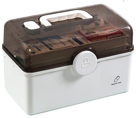 Hausapotheke Box,Medikamenten Aufbewahrung,Medizinbox,Medizinschrank Gross,Medikamenten Organizer,Multifunktions Aufbewahrungsbox,2 Ebene Medizinkoffer,Organizer-Box für zu Hause,im Freien (Weiß, L)