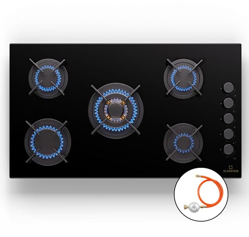 Klarstein Table de Cuisson Gaz Encastrable à 5 Brûleurs, 10400W, Plaque Acier Inoxydable, Cuisinière GPL, Gazinière à 5 Feux