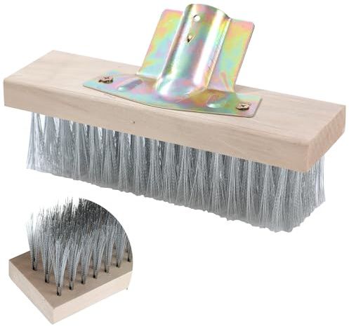 TOPWAY Tête de balai en fil d'acier inoxydable de 20 cm avec dos en bois et support plaqué zinc pour extérieur, jardin, terrasse, balayage, mauvaises herbes, pavés, allées