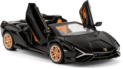 imtfzct 1/32 Lamborghini Sian Roadster in lega modello auto, porta la funzione di trazione suono e luce giocattolo auto, adatto per la collezione di modelli, regali per bambini (nero)