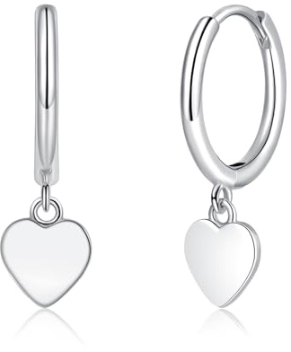 Deyanse Silver Hoop Earrings for Women, 925 Sterling Silver Dangle Huggie Earrings, Heart Cross Star Pendant Drop Hoop Earrings, Sleeper Dangle Creole Earrings, Hypoallergenic Jewellery Gift for Girls