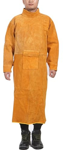 FaroLy Leder Schweißerschürze mit Ärmel, Heavy Duty Split Cowhide Leder Open Back Welding Jacket, Hitzebeständiger Mantel