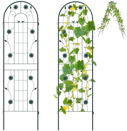 GiantexUK 180/220x50cm Garden Trellis, 2/4 Pack Tall Galvanized Metal Fence Climbing Plants Support Frame, Rustproof Lattice Grid Panels Barrier Edge Border for Roses Vegetables Vine (6FT, Green, 4)
