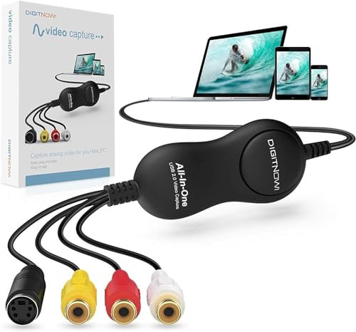 DigitPro VHS to Digital Converter, USB 2.0 Video Capture Device, RCA to USB Converter, Compatible with PC/Mac, 720P HD Output