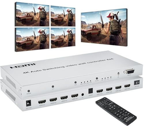 4x4 HDMI Matrix Switch with 4 Input/Output Ports, 3.5mm Audio Out, EDID Support, IR Remote, Button Press, RS232, 4K@30Hz, 1080P 3D, HDCP, YUV 4:4:4