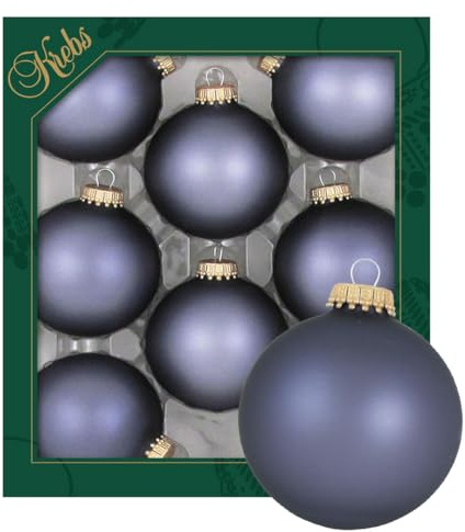 Krebs Glas Lauscha - Weihnachtsdekoration/Christbaumschmuck aus Glas - Unifarbende Kugeln Blaustein matt - Menge: 8 Stück - Farbe: Blaugrau - Größe: ca. 7 cm