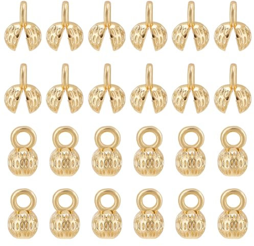 BENECREAT 40 Pcs 18K Gold Plated Clamshell Bead Tips, Gold Crimp Cover Beads, Chain Endcaps Calotte Ends Chain Connector, Knot Cover for Necklace Bracelet Jewelry Crafts Making, DIY Findings