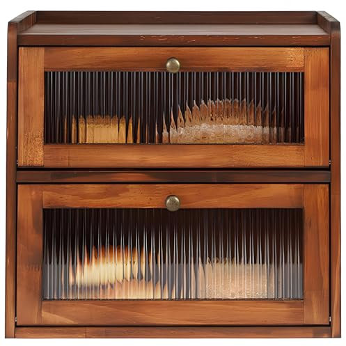 Lnopever Huche à Pain Grandes BoîTes de Rangement Pour Pain En Bois Massif Double Boite a Pain BoîTe de Rangement Pour PâTisseries Avec Porte MagnéTique En Acrylique Huche à Pain (Marron)