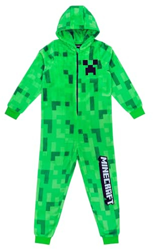 Minecraft Onesie Creeper Fleece jumpsuit sovdräkt gamer gåva sovoverall med huva för pojkar