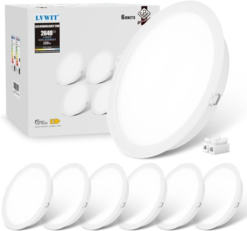 LVWIT Faretti LED da Incasso per Cartongesso, Faretti Incasso 24W, 2640 Lumen, Faretti Incasso Cartongesso Luce Fredda 6500K, Faretto da Incasso AC 220-240V, Diametro Foro Ø195-205mm, Set di 6