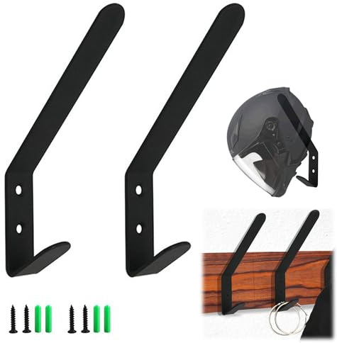 Porte Casque Moto, 2 Pièces Métal Support Casque Moto Mural avec Crochets Support Mural Casque avec Vis Casque Moto Accessoires pour Suspendre Casque de Moto Et de Clés, Noir