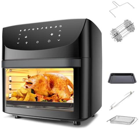 18L Air Fryer Oven, 10 in 1 Mini Oven Digital 1800W Airfryer with Large Mesh Tray & Rotisserie, Countertop Friendly & Dishwasher Safe, LED Touch Panel/Timer & Temperature Control, 18 Accessories