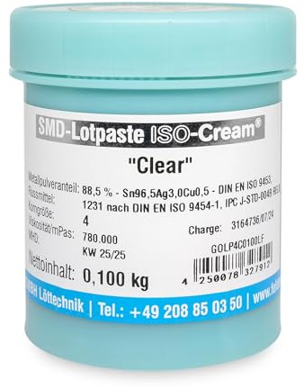 GALLUNOPTIMAL by FELDER bleifrei SMD-Lötpaste ISO-Cream Clear REL0 SAC305 Sn96,5Ag3Cu0,5 Typ 4 (20–38 µm) 217–219 °C 100 g Dose – für Elektronikindustrie GOLP4C0100LF