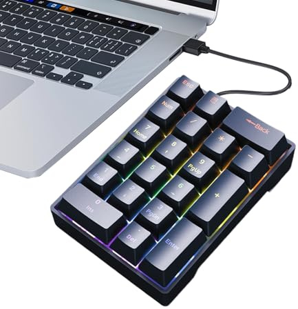 Huxibai Bärbart numeriskt tangentbord, numeriskt tangentbord med USB-kabel, numeriska tangentbord med USB-kabel med LED, 20-tangenters numeriska tangentbord, för bärbar stationär dator