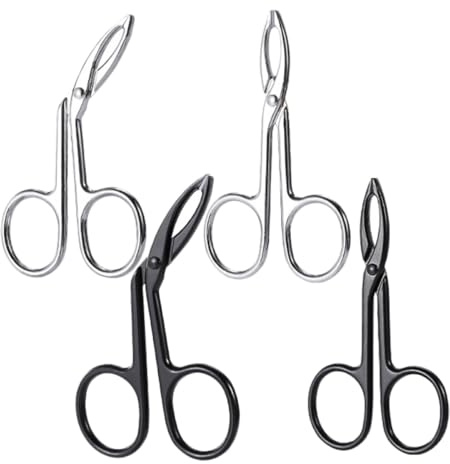 OSALADI Pinzette per Sopracciglia da Donna in Acciaio Inox, Set 4 Pezzi Punte Dritte e Curve, Piccole Forbici per Rifinire e Modellare Sopracciglia, per Cura del Viso Quotidiana