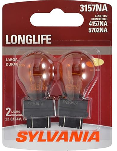 SYLVANIA 3157NA Long Life Mini Bulb - Amber Automotive Light Bulb - Car Signal Light Bulb Ideal for Parking, Side Marker & Turn Signal Applications - 2 Bulbs