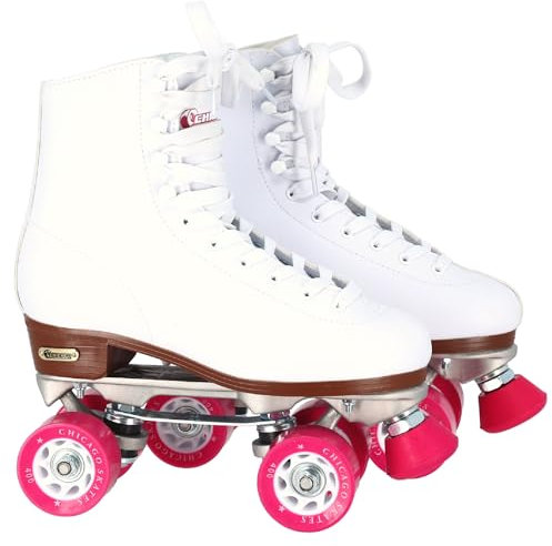 CHICAGO Skates Premium White Quad Roller Skates for Girls and Women Beginners Classic Adjustable High-Top Design for Indoor or Outdoor Skates and Roller Derby