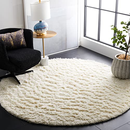 SAFAVIEH Flokati Shag Collection 6' Round Ivory FLK150A Handmade Premium Wool 1.5-inch Thick Area Rug