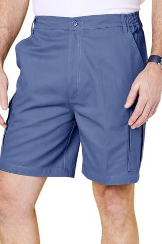 Chums Men's Cotton Cargo Shorts with Side Elastic Waist with Classic Belt Loops & Button Flap Pockets, Soft Breathable 100% Cotton