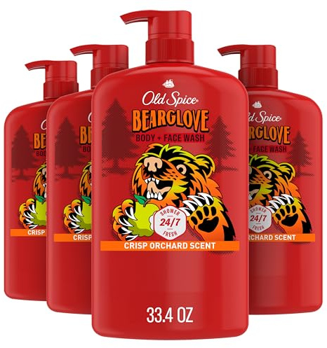Old Spice Cleansing Body Wash for Men, 3X Defense, 24/7 Shower Fresh with Lasting Scent, 2-in-1 Body & Face Wash, Bearglove with Crisp Orchard Scent, 33.4 (Pack of 4)