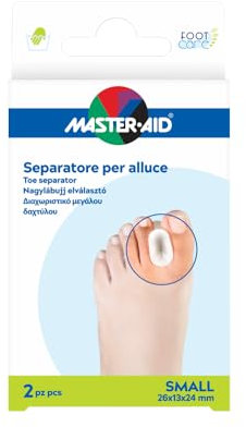 MASTER AID Footcare Alluce Valgo - Separatore Alluce - Separatore Dita Piede in Gel - Formato Small - 1 Confezione da 2 Pezzi - 26x13x24mm