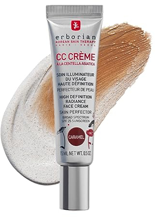 Erborian CC Cream - Leichte Getönte Gesichtscreme mit Centella Asiatica - Strahlender Teint & Feuchtigkeit - LSF 25 - Koreanische Pflege - Karamell - 15 ml