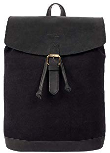 HOLZRICHTER Berlin - Rucksack aus Leder & Canvas für Damen & Herren (No 2-1), Daypack 38x27x11cm, Echtleder Laptop Rucksack, Schwarz-Anthrazit